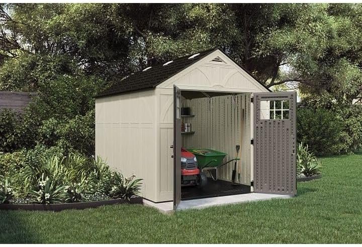 Suncast 8×10 Ft. Outdoor Storage Shed – Large Resin Outdoor Shed with Floor Included, Lockable Double Doors & Skylights. 547 Cu Ft Tremont Garden Resin Sheds for Lawn Tools, Riding Mowers, & Bikes - Image 3