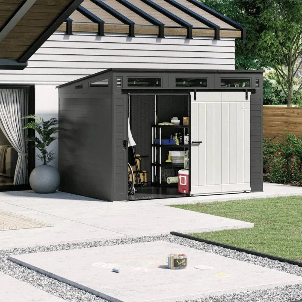 Suncast Modernist 10 ft. x 7 ft. Barn Door Resin Storage Shed - Image 3