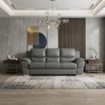 The Halston – 85" Gray Leather Sofa With Silver Legs