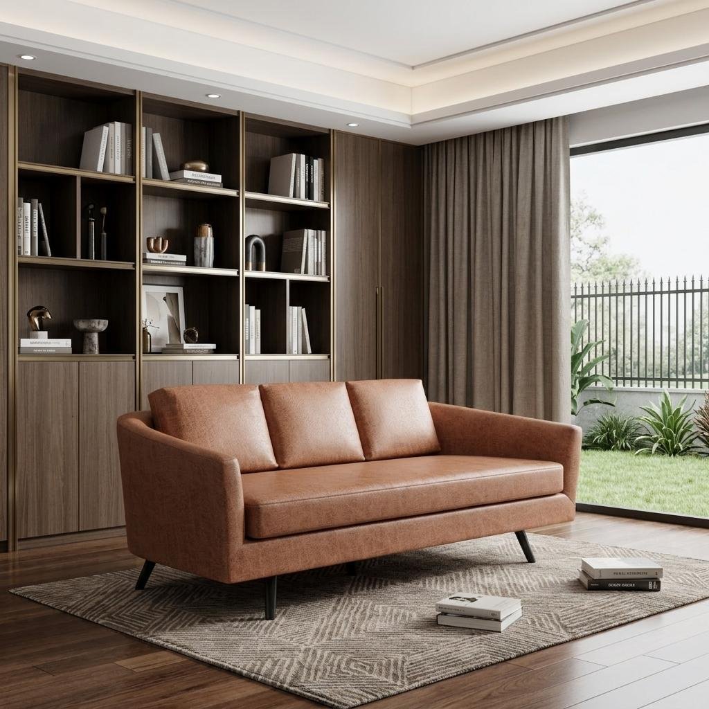 The Harrow – Brown Faux Leather Sofa - Image 2
