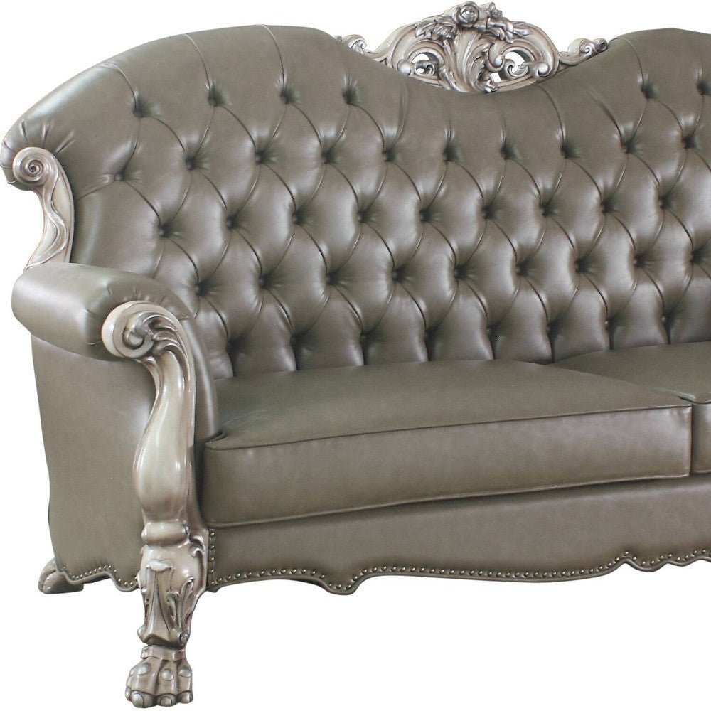 The Oryndal – 96" Bone Faux Leather Sofa with Toss Pillows & White Legs - Image 4