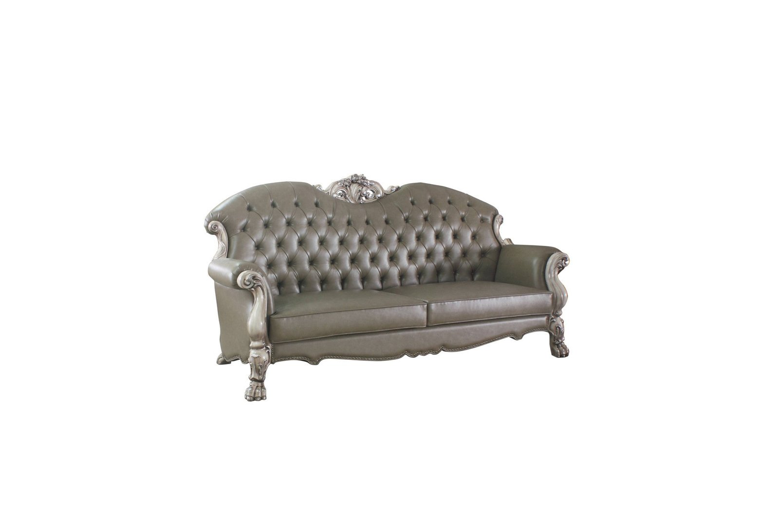 The Oryndal – 96" Bone Faux Leather Sofa with Toss Pillows & White Legs - Image 6