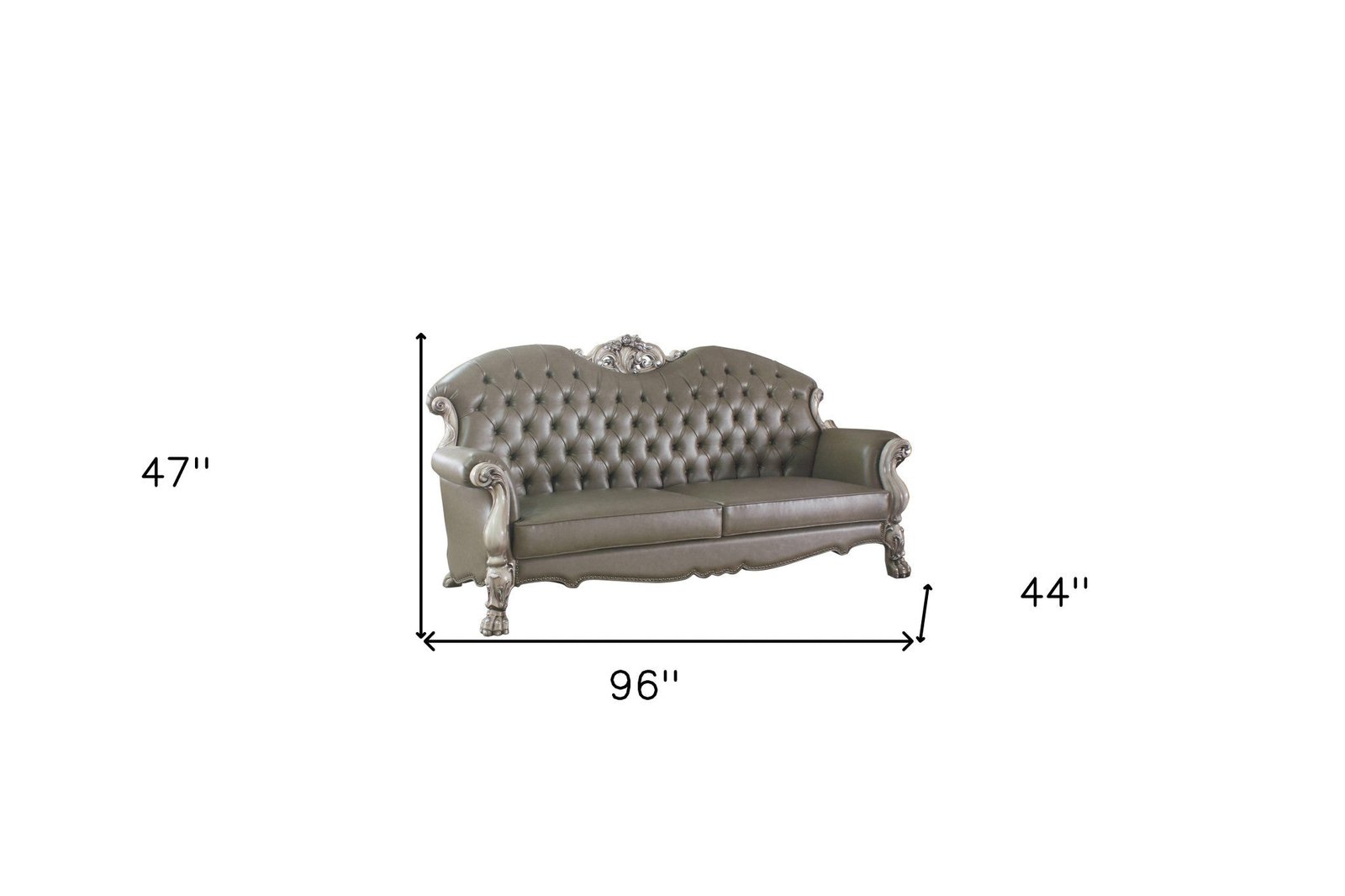 The Oryndal – 96" Bone Faux Leather Sofa with Toss Pillows & White Legs - Image 3