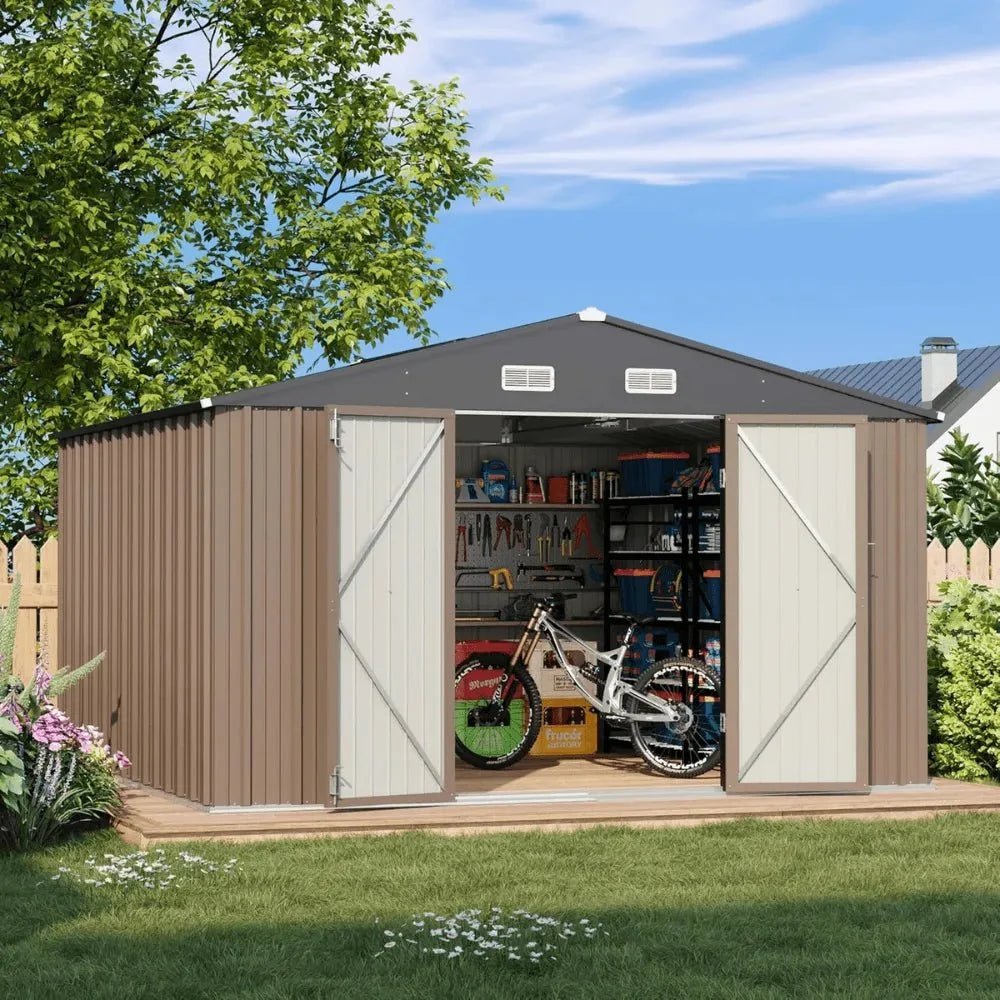 VEIKOUS 10 ft. x 10 ft. Outdoor Metal Storage Shed with Lockable Door and Vents, Gray - Image 3
