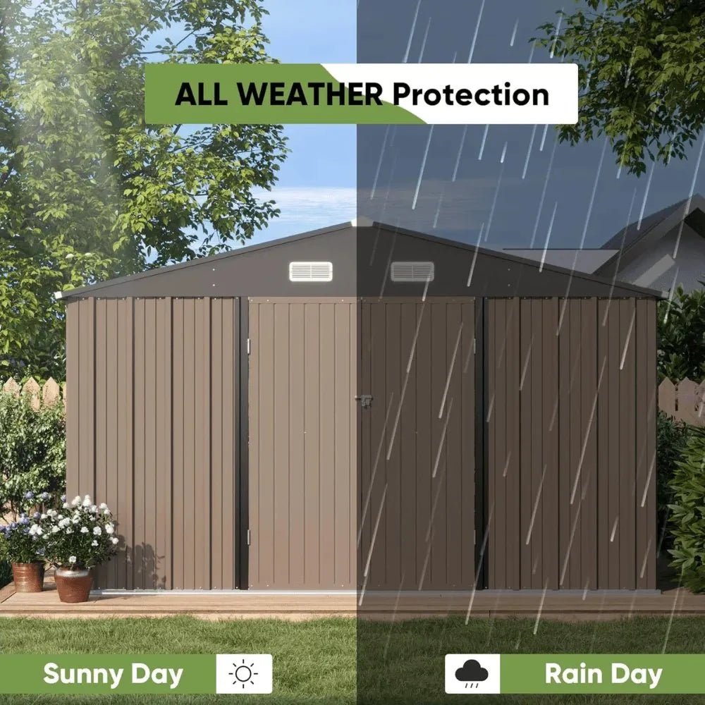 VEIKOUS 10 ft. x 10 ft. Outdoor Metal Storage Shed with Lockable Door and Vents, Gray - Image 6