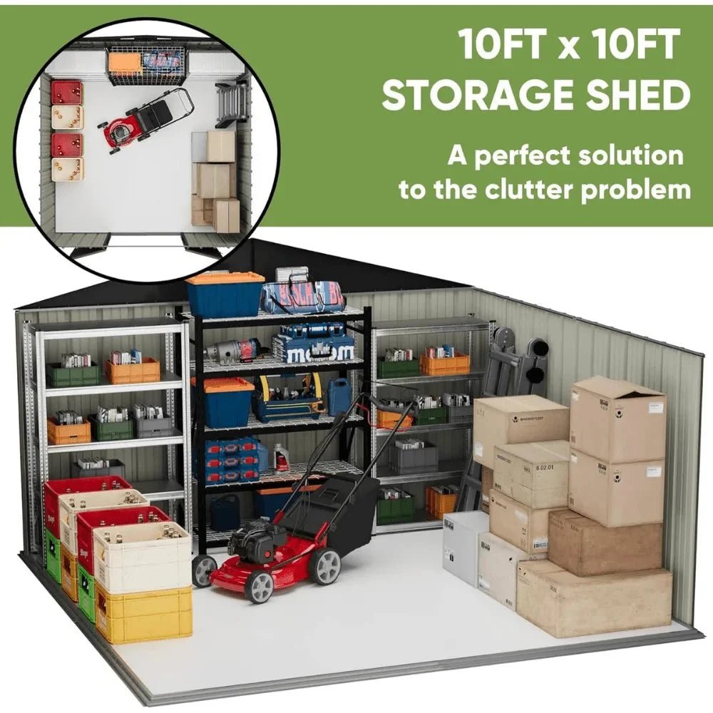 VEIKOUS 10 ft. x 10 ft. Outdoor Metal Storage Shed with Lockable Door and Vents, Gray - Image 4