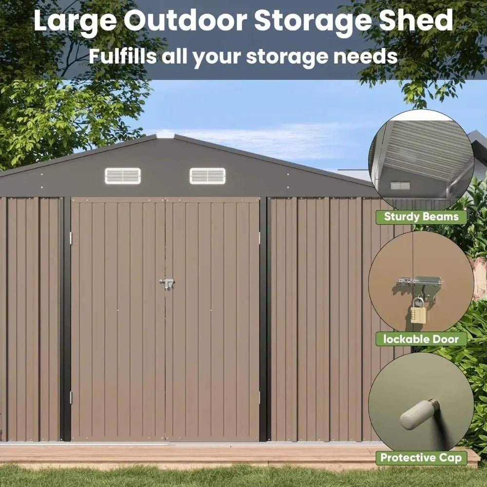 VEIKOUS 10 ft. x 10 ft. Outdoor Metal Storage Shed with Lockable Door and Vents, Gray