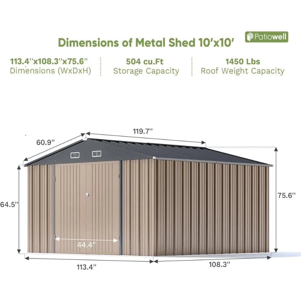 VEIKOUS 10 ft. x 10 ft. Outdoor Metal Storage Shed with Lockable Door and Vents, Gray - Image 7