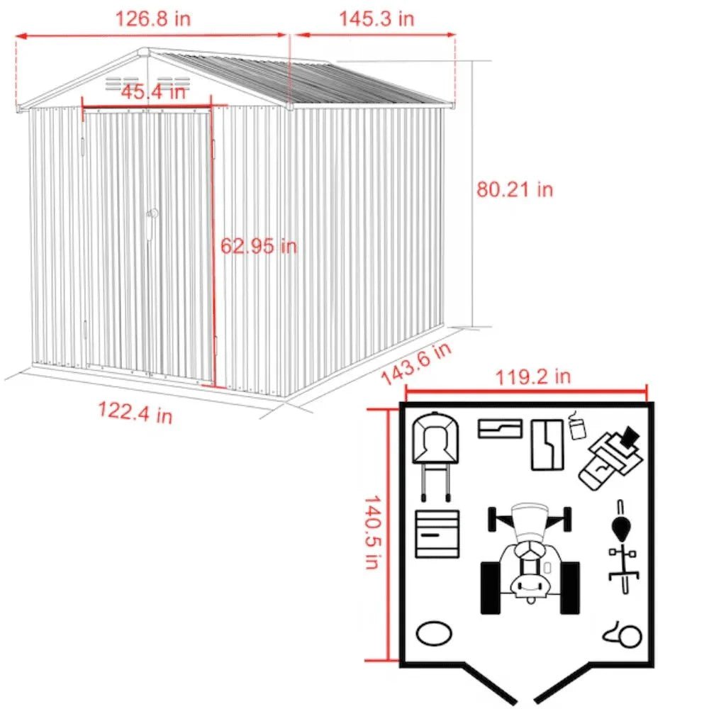 Veikous 10 ft. x 12 ft. Outdoor Metal Storage Shed with Lockable Door and Vents, Gray - Image 5