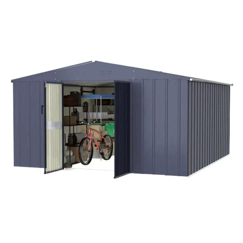 Veikous 10 ft. x 12 ft. Outdoor Metal Storage Shed with Lockable Door and Vents, Gray - Image 3